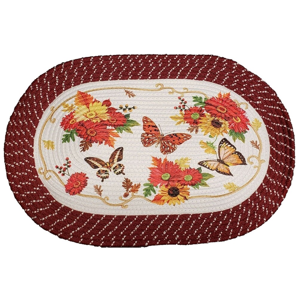 Oval Braided Kitchen Accent Rug (20" x 30") BUTTERFLIES,FLOWERS & FALL LEAVES,CE
